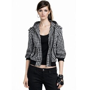 LAMB Gwen Stefani Y2K 2008 Vintage Gingham Plaid Bomber Hoodie Jacket 8 M